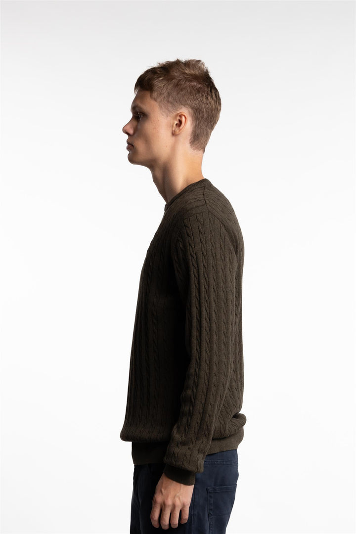 O-neck Cable Knit Army Mel