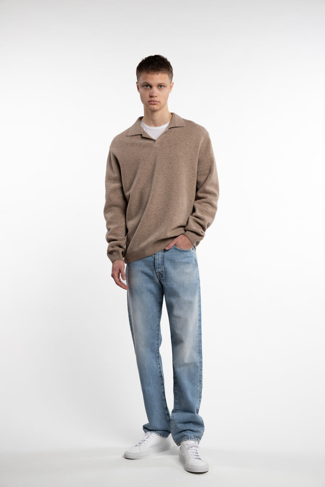 Karl Lambswool Polo Knit Beige