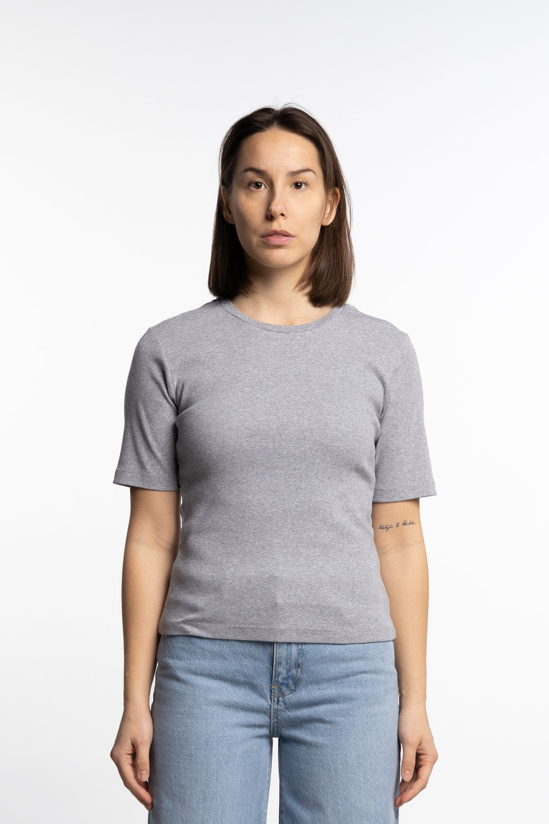 Pippa Rib Tee- Light Grey Melange