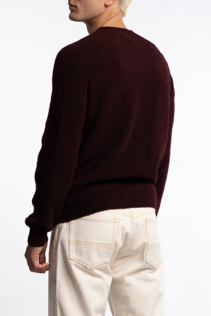 Brushed Shetland Crew Neck Jumper Burgundy