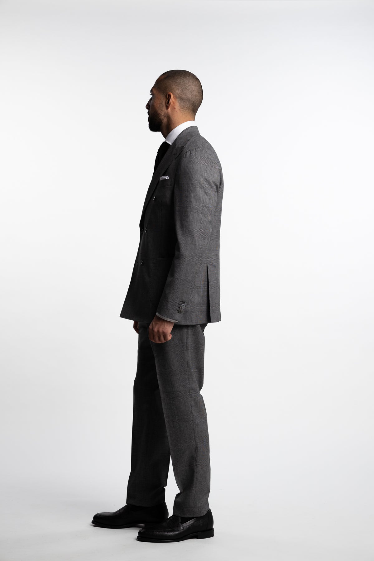 Vicenza Double Breasted Wool Blazer Grey Check