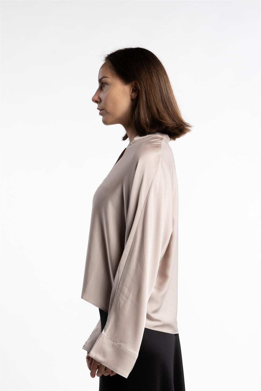 Nina V-neck Silk Blouse- Greige