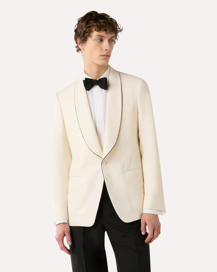 Single-Breasted Jacket in Cream Stretch Wool