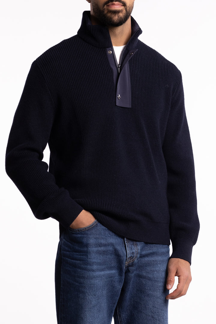 Bio Viscose Half Zip Sweater With Typhoon Details Navy