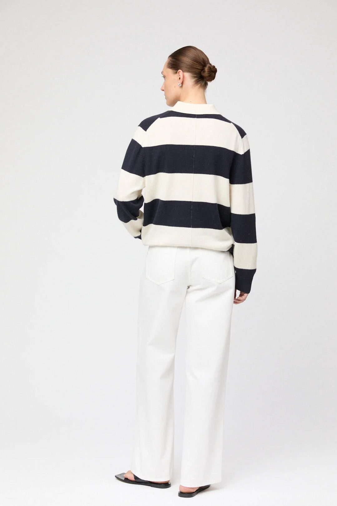 Estate Pique Sweater- Navy Macademia Stripe