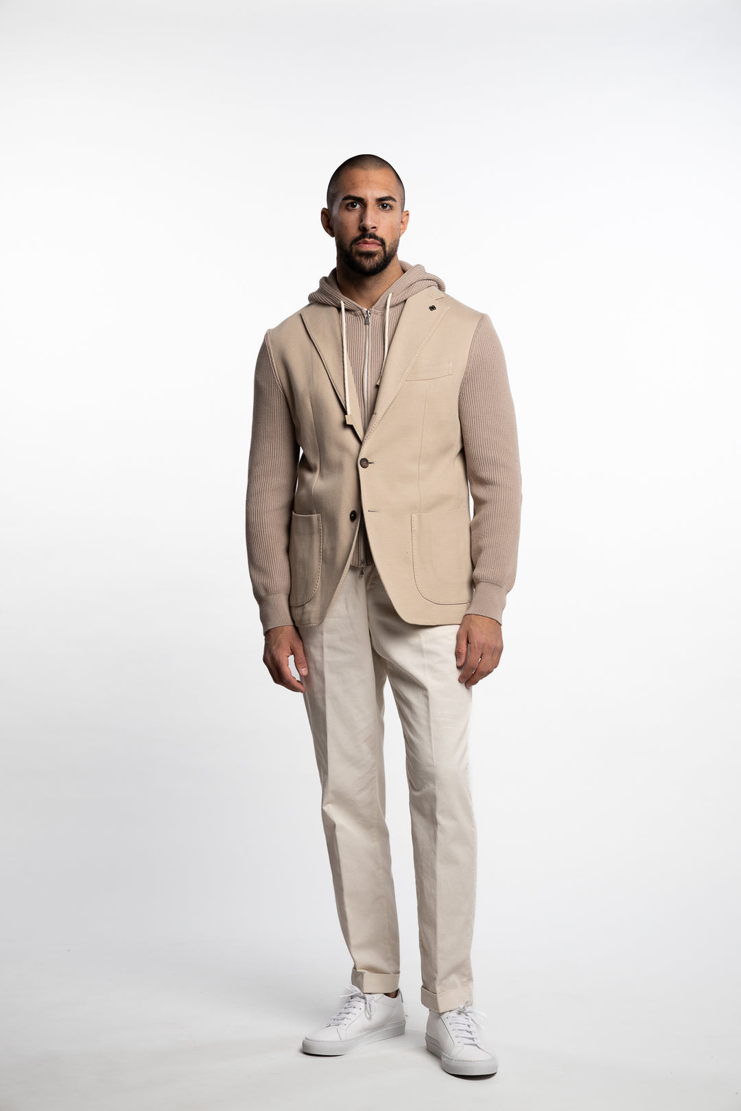 Knitted Hooded Cotton Blazer Beige