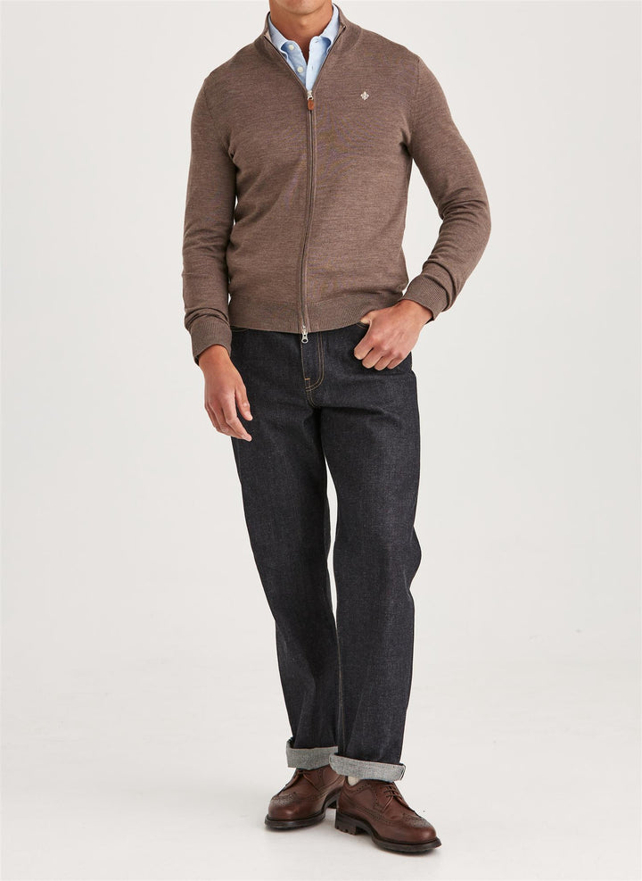 Merino Zip Cardigan Brown