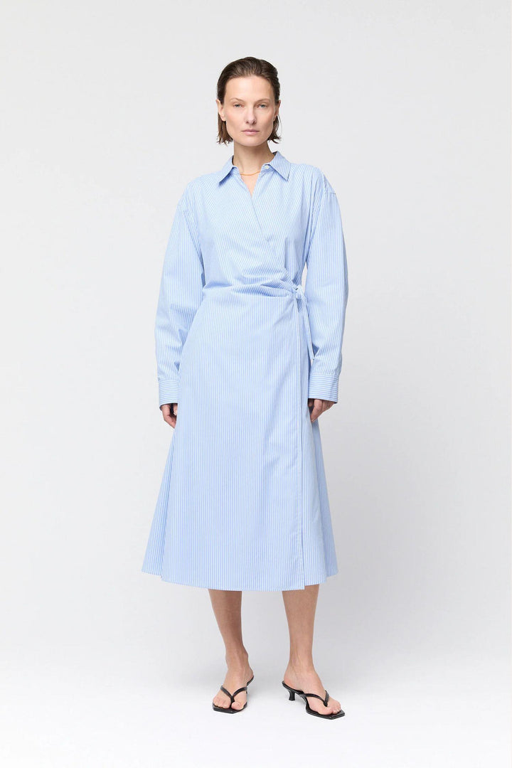 Wrap Shirt Dress- Blue and White