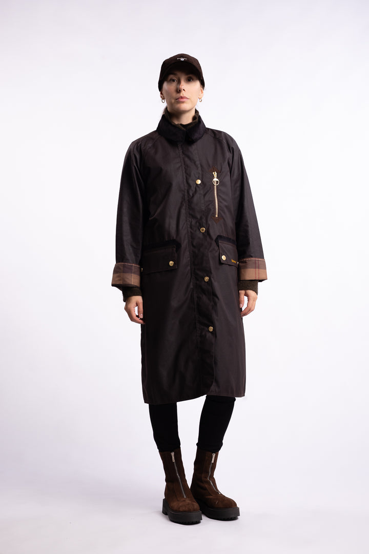 Long Evette Wax Jacket- Rustic