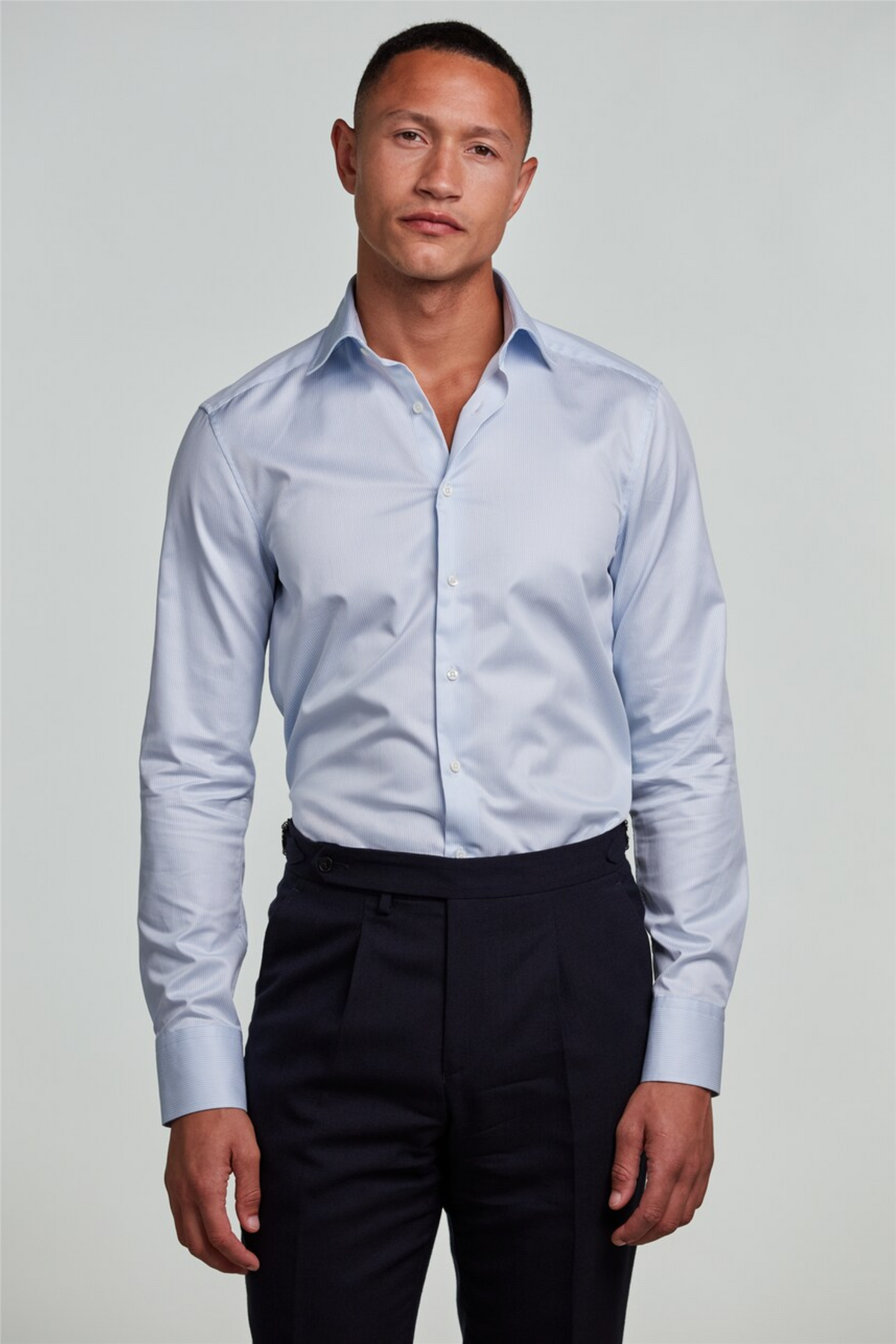 Slimline Pinstriped Twill Shirt Light Blue