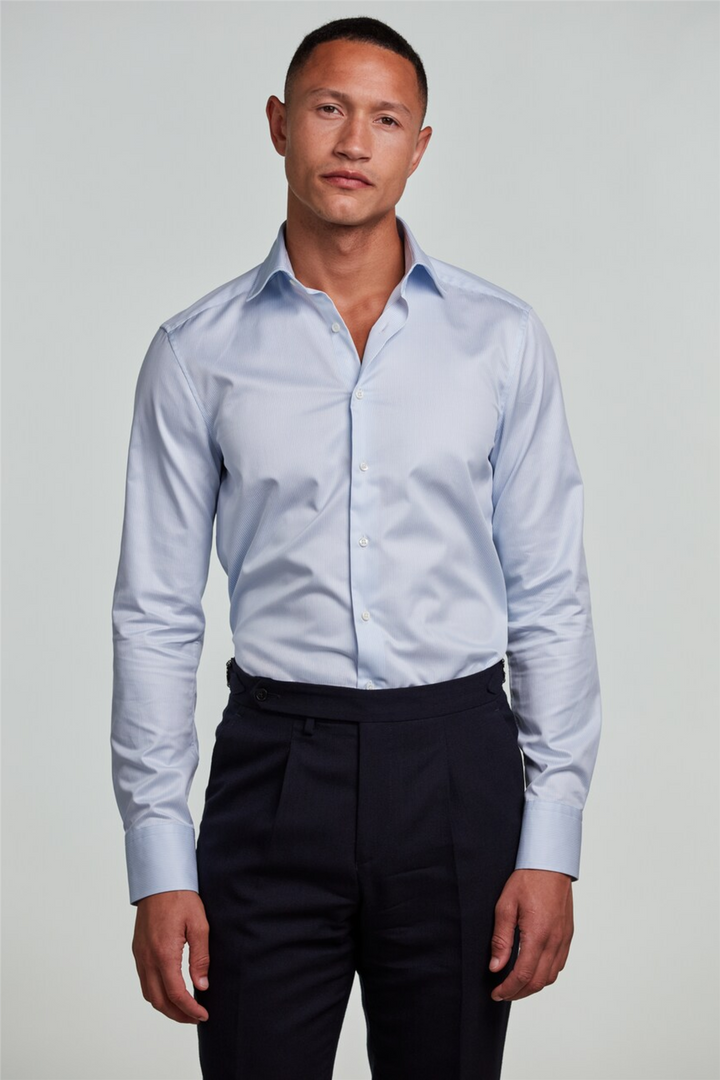 Slimline Pinstriped Twill Shirt Light Blue