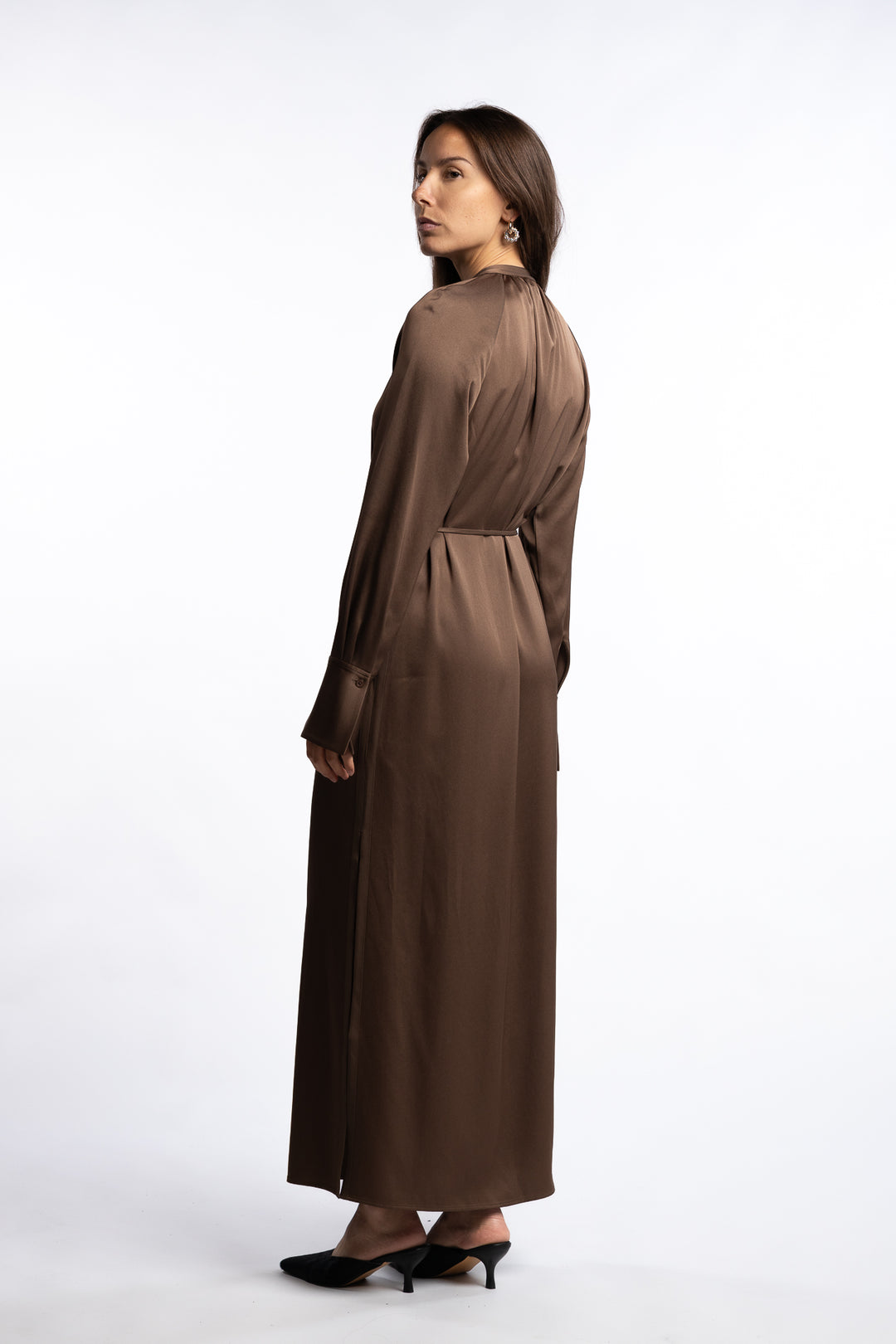 Gathered Raglan Dress- Oak Brown