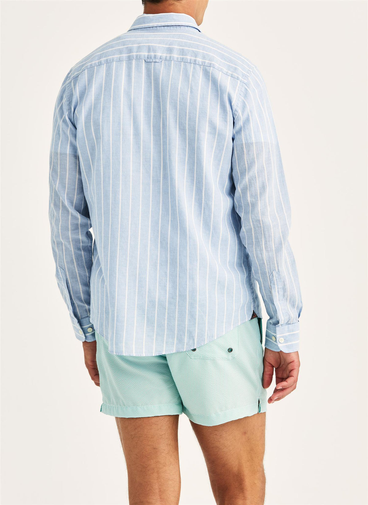 Douglas Classic Fit Linen Shirt Mix Stripe Light Blue
