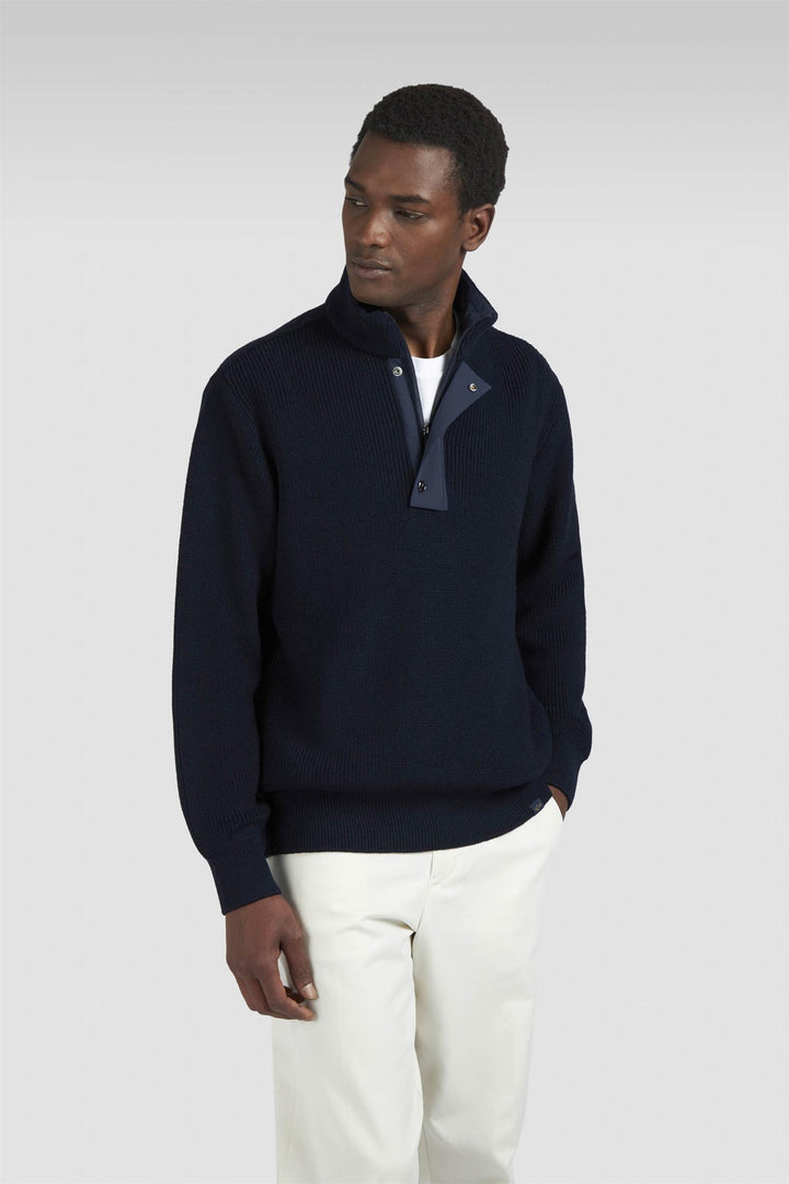 Bio Viscose Half Zip Sweater With Typhoon Details Navy