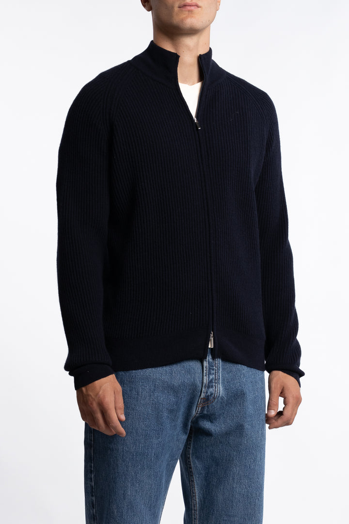 Knitted Full-zip Wool Sweater Navy