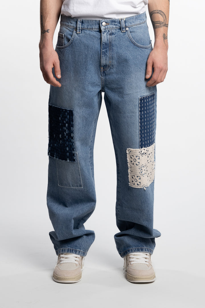 Patchwork Relaxed Jeans Light Blue