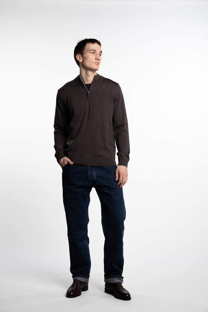 Merino Wool Half Zip Dk. Brown