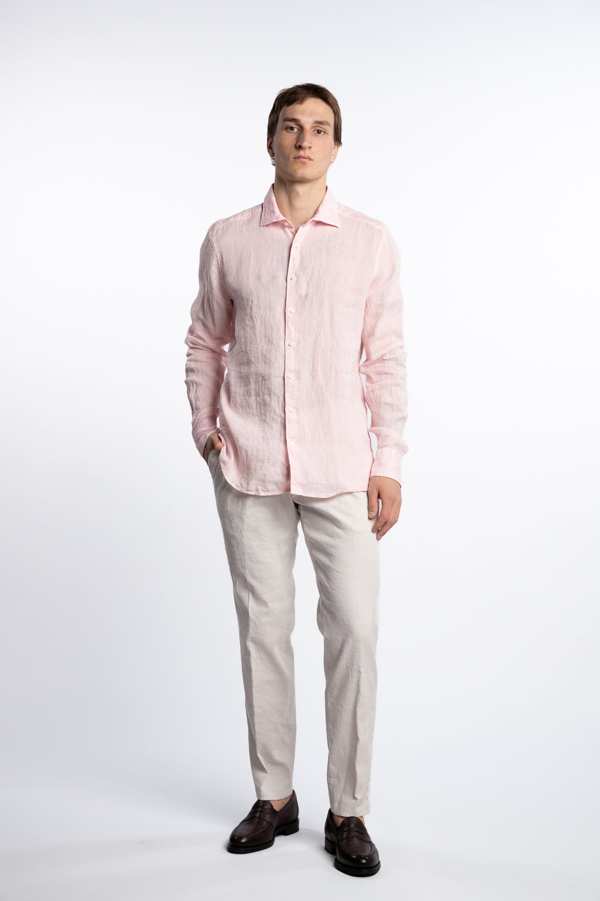 Slimline Linen Shirt Light Pink