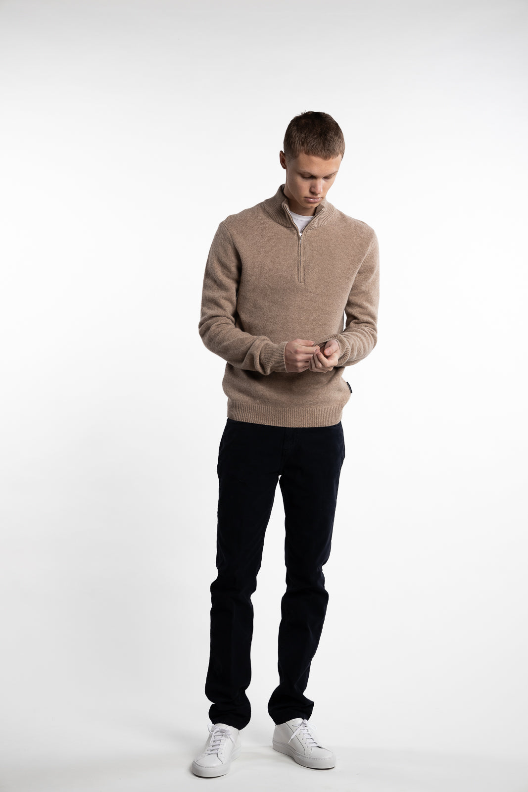 Karl Half-Zip Lambswool Knit Beige