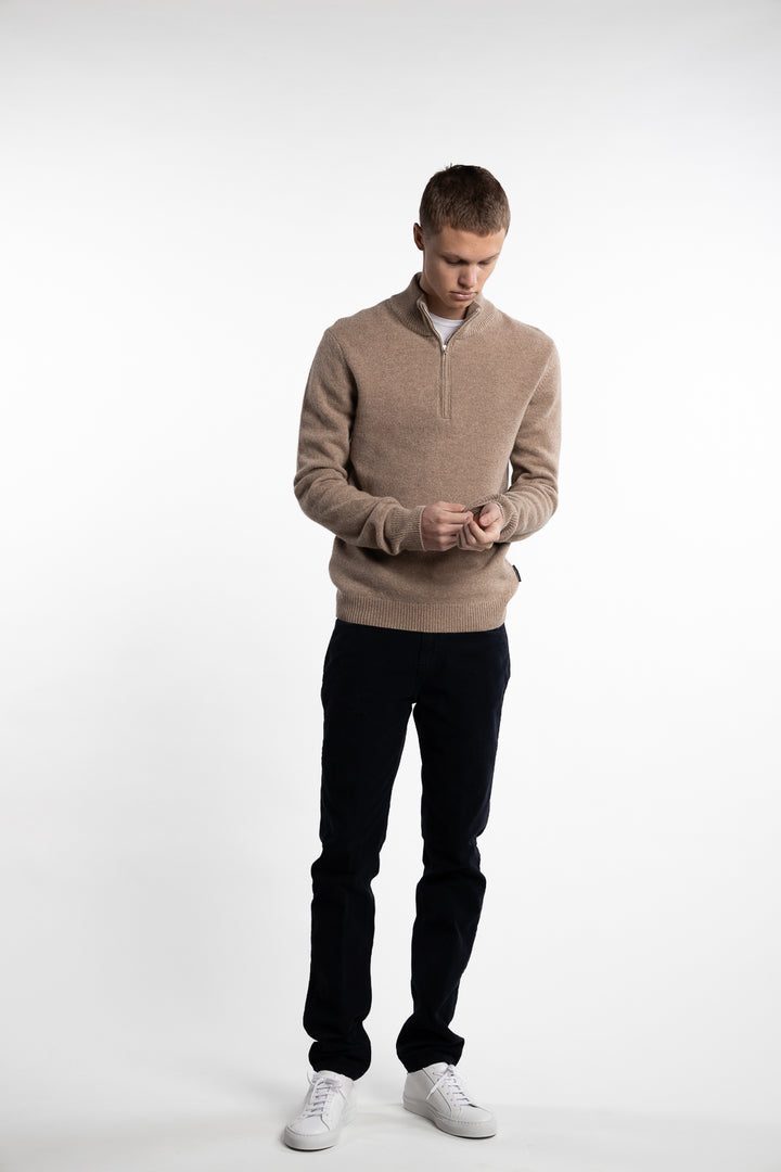 Karl Half-Zip Lambswool Knit Beige