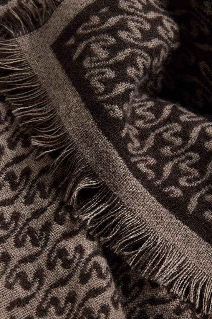 Fine Wool Scarf Monogram- Brown Mix