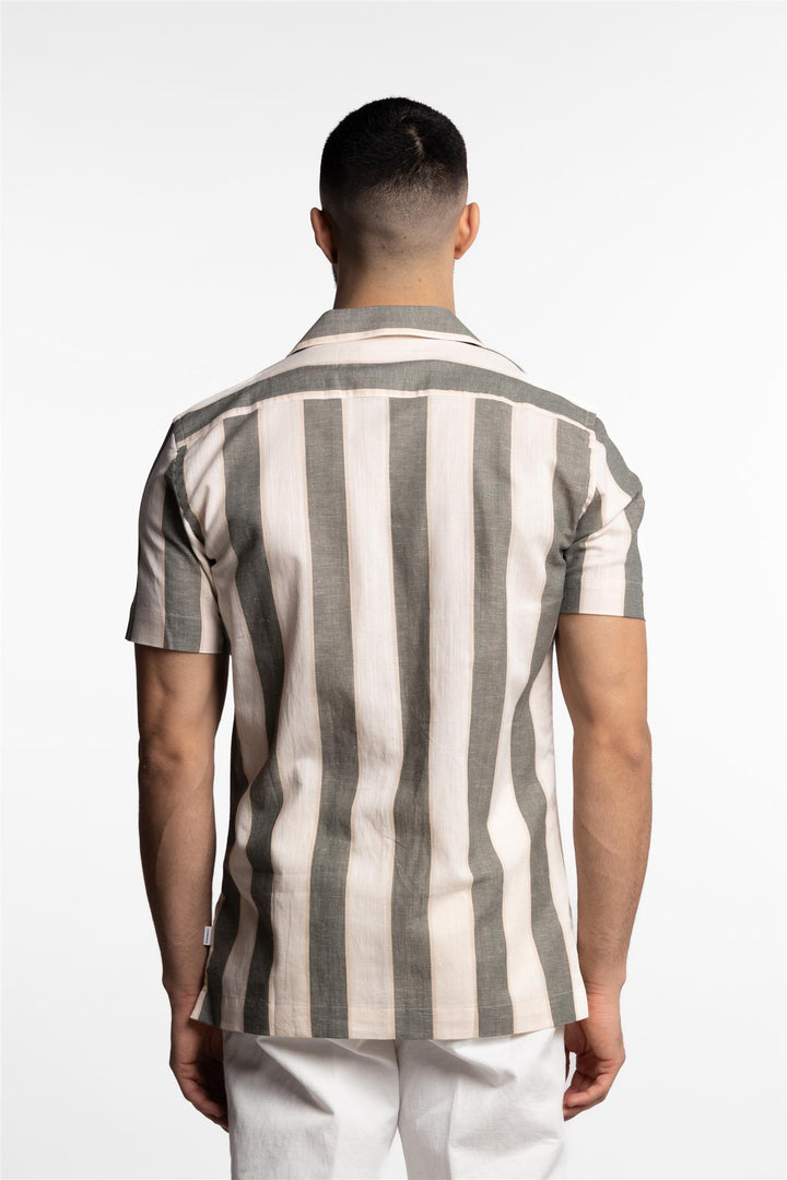 Striped Cotton/Linen Shirt Army