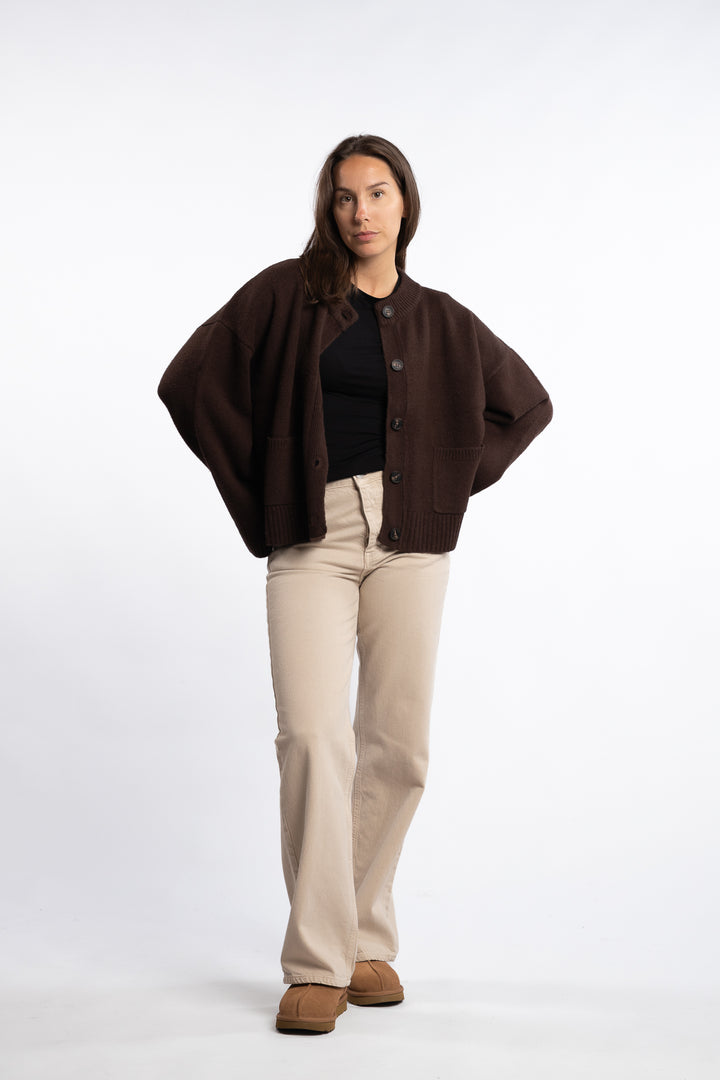 W. Wool Wide Cardigan - Dk. Brown