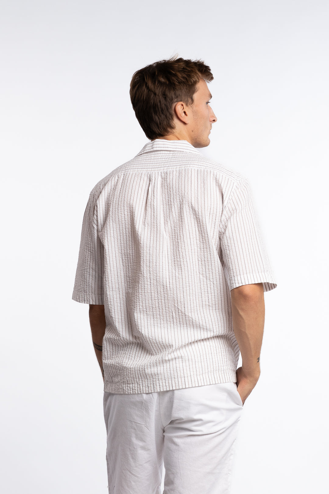 Reg Fit Cuban SS Striped Seersucker Shirt Snow White