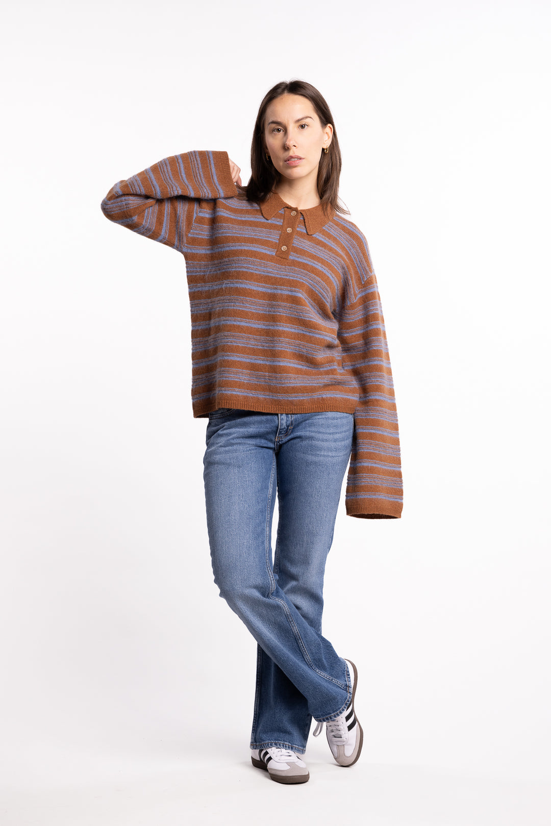 Olivia Wool Polo - Brown Stripe
