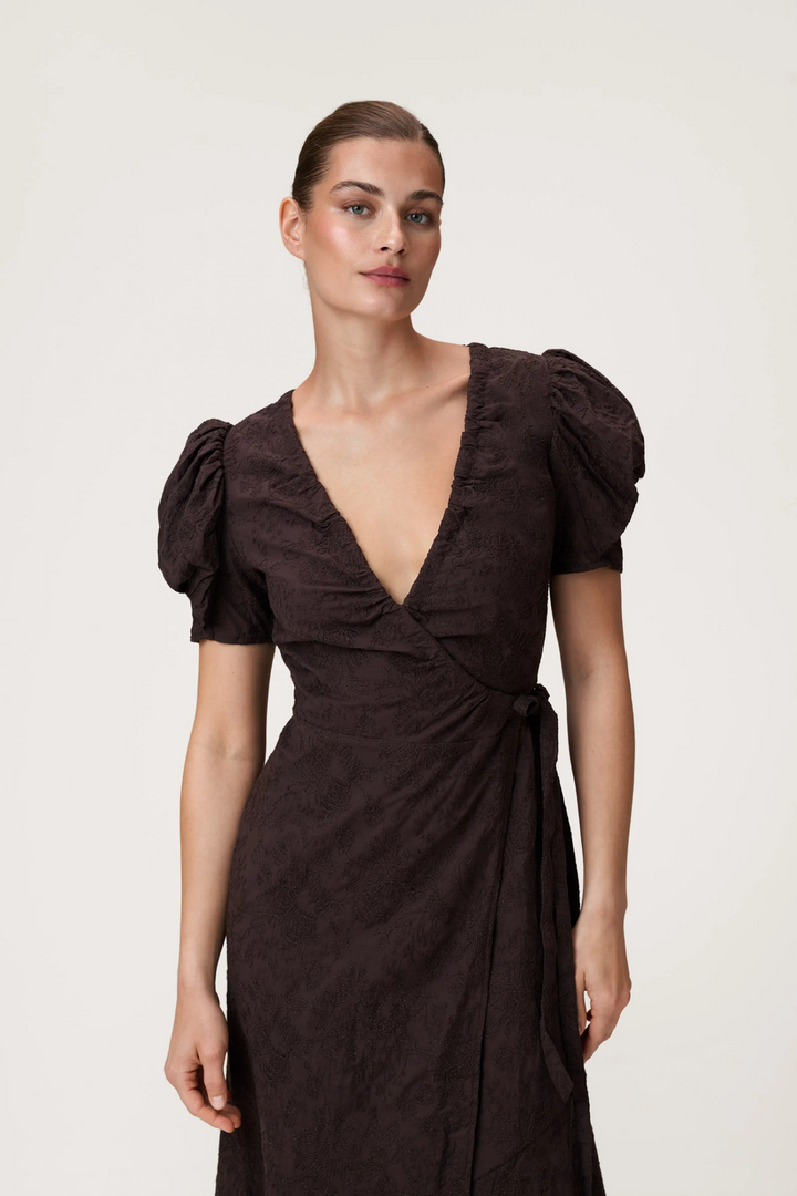 Ferrone Midi Dress- Brown Embroidery