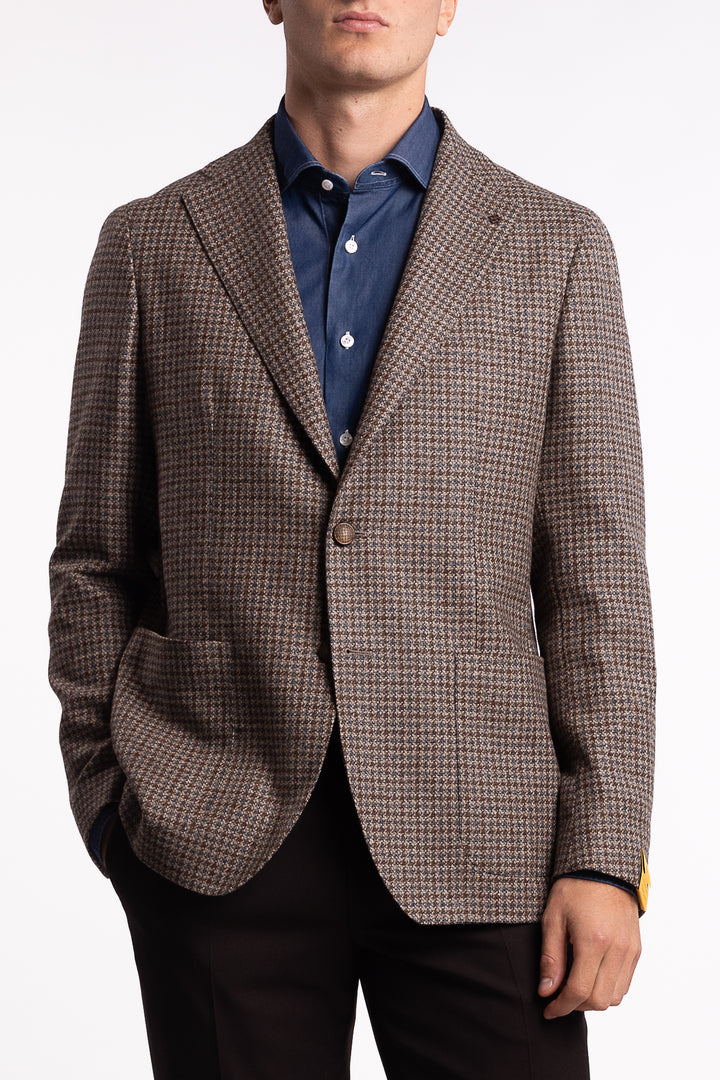 Virgin Wool/Cashmere Slim Fit Blazer Brown Houndstooth