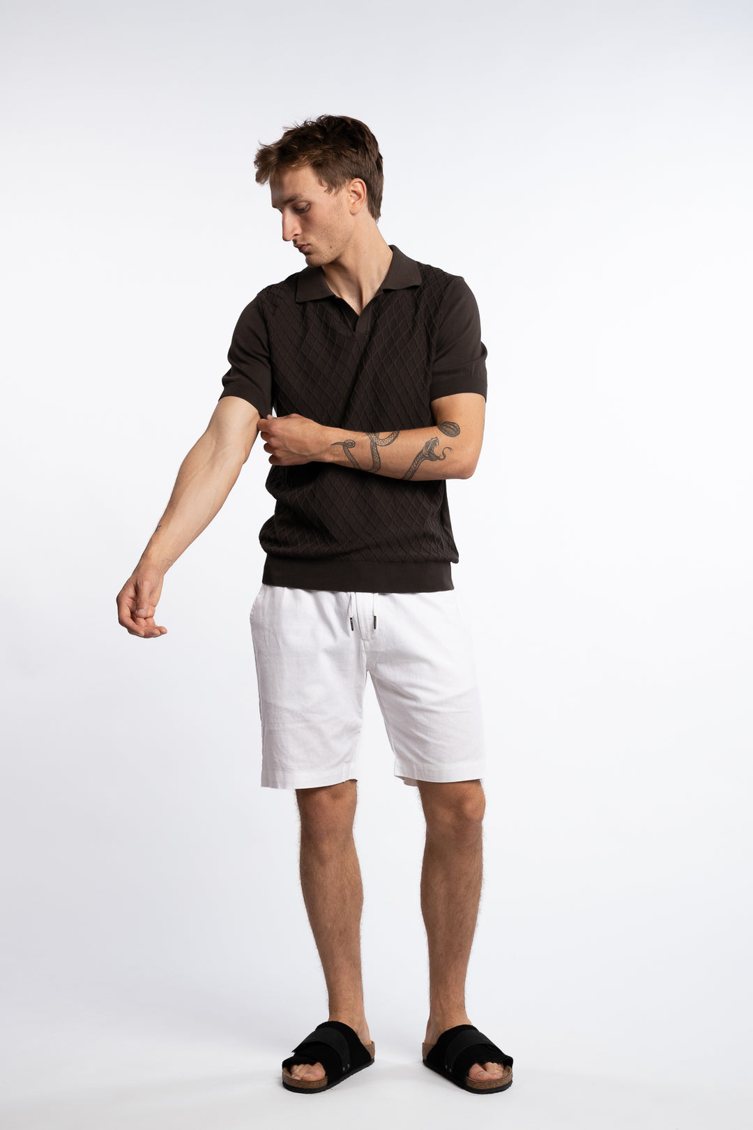 Mirza Cableknit Poloshirt Brown