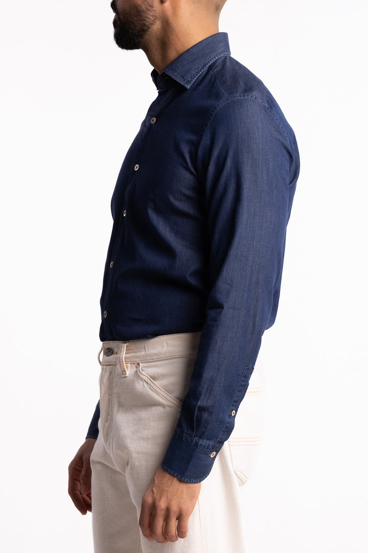 Cotton Chambray Shirt Dark Blue Denim