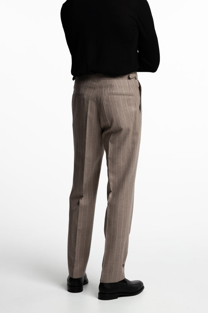 Delon Side Adjuster Wool Trousers Sand Beige Pinstripe