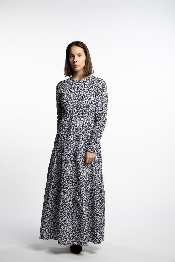 Dora Dress- Navy Rosehip Print