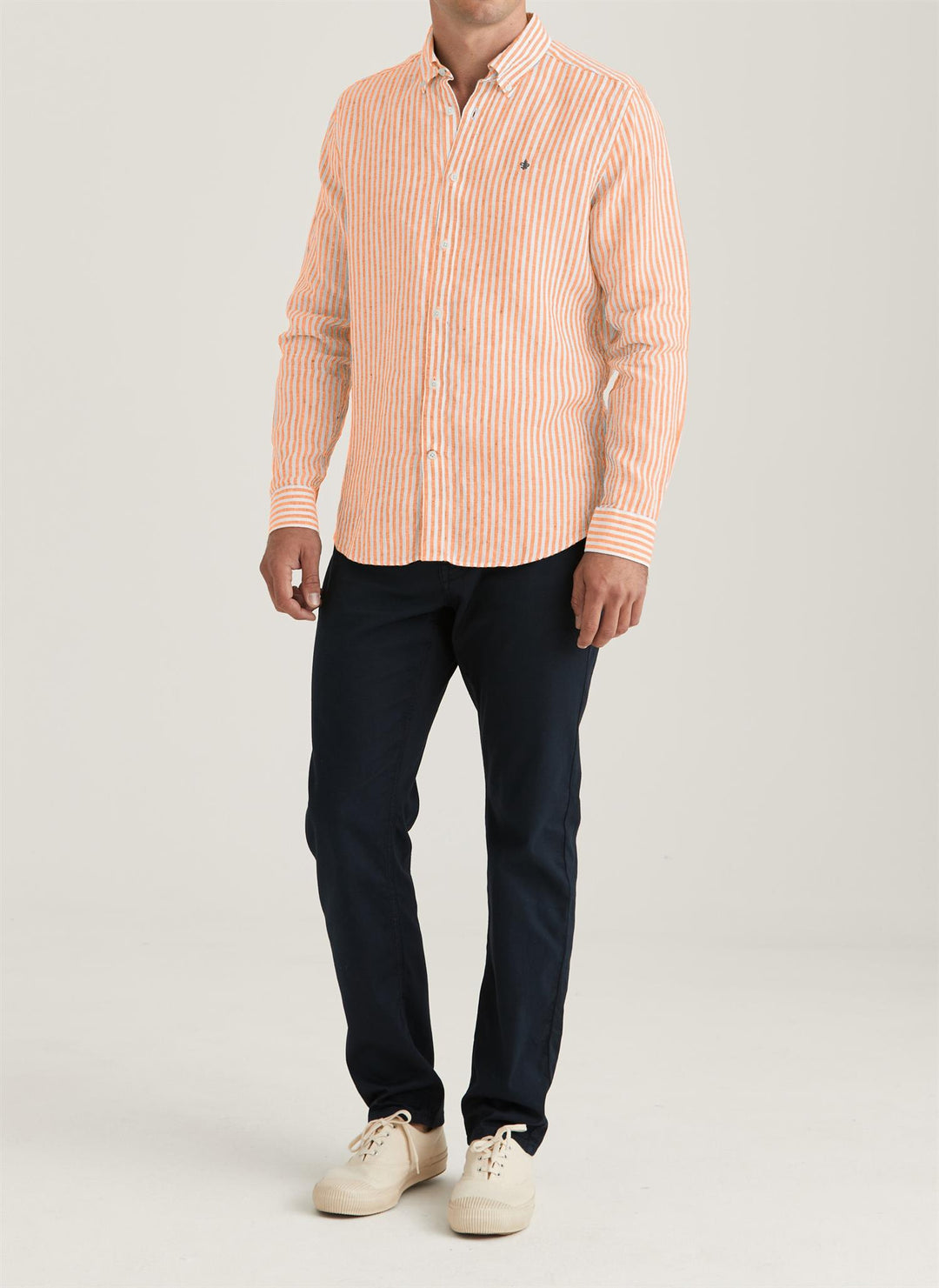 Douglas Classic Fit Linen Stripe Shirt Orange
