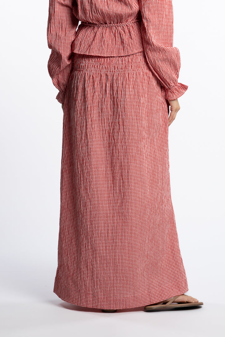 Indiana long smock skirt - Poppy Red Checked