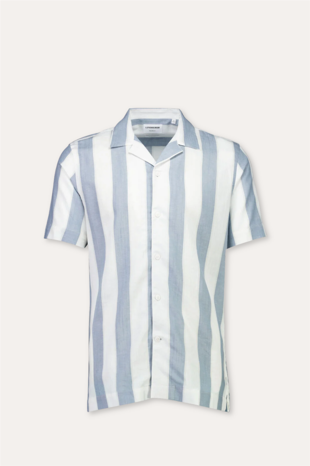 Striped Linen/Cotton Shirt S/S Dk Aqua