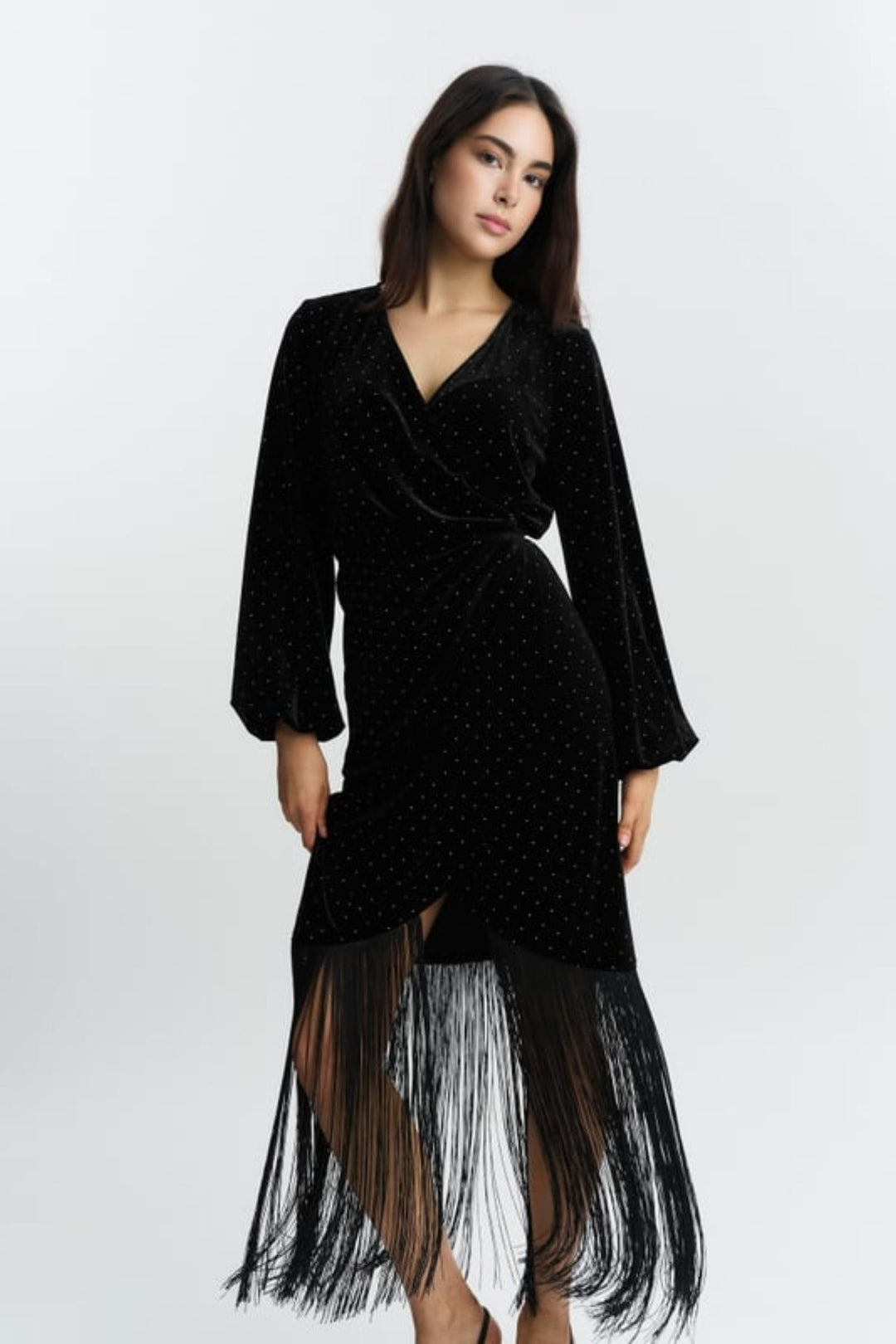 Sine Stud Velour Dress- Black