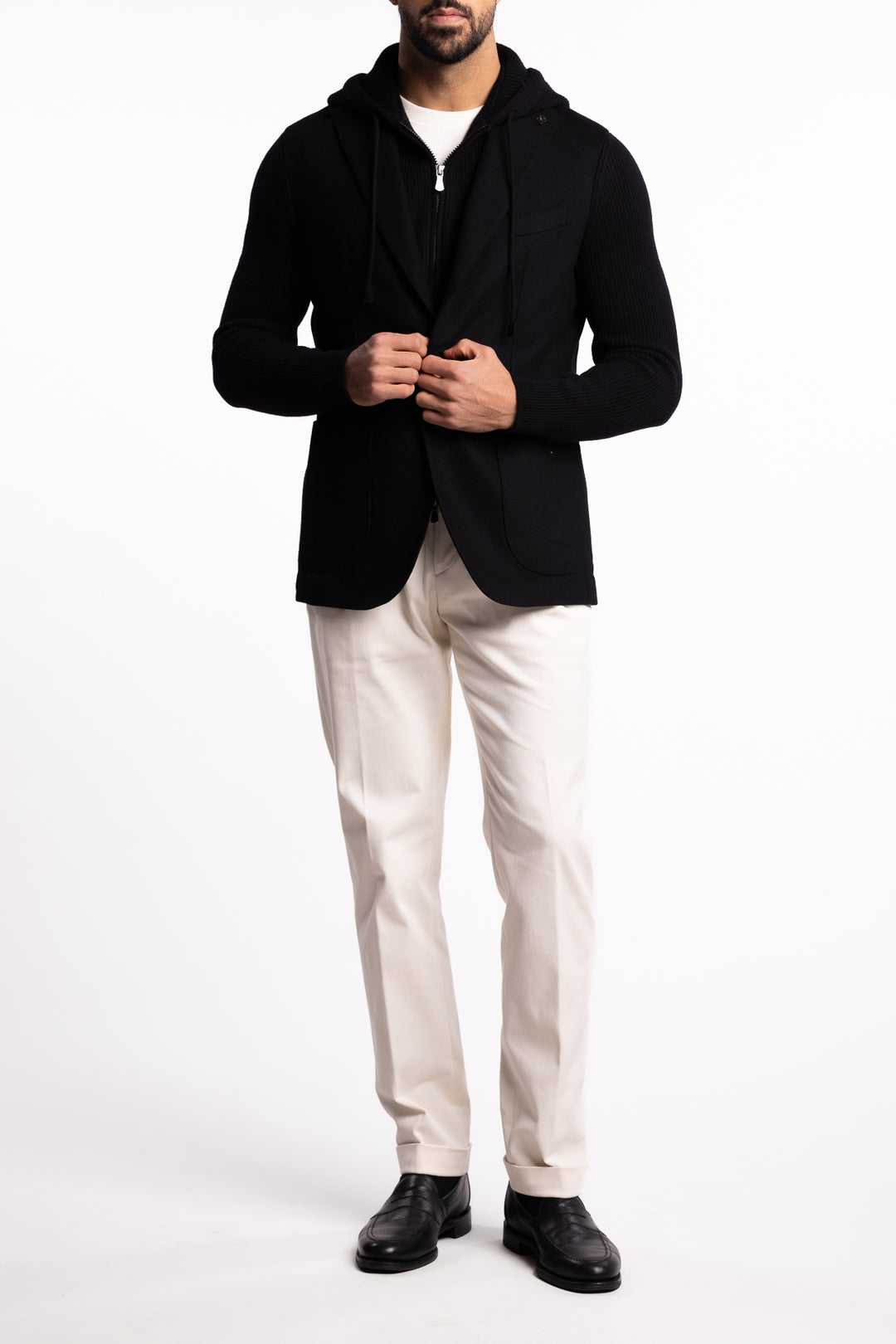 Knitted Hooded Wool Blazer Black