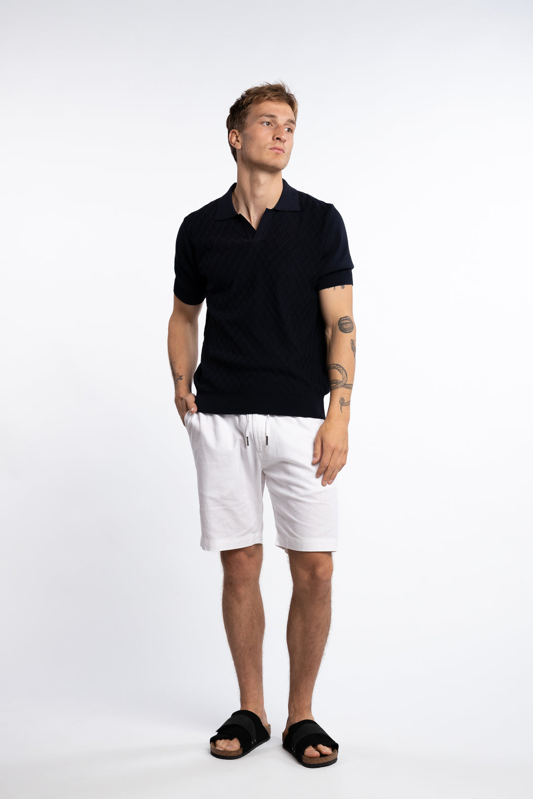 Mirza Cableknit Poloshirt Navy