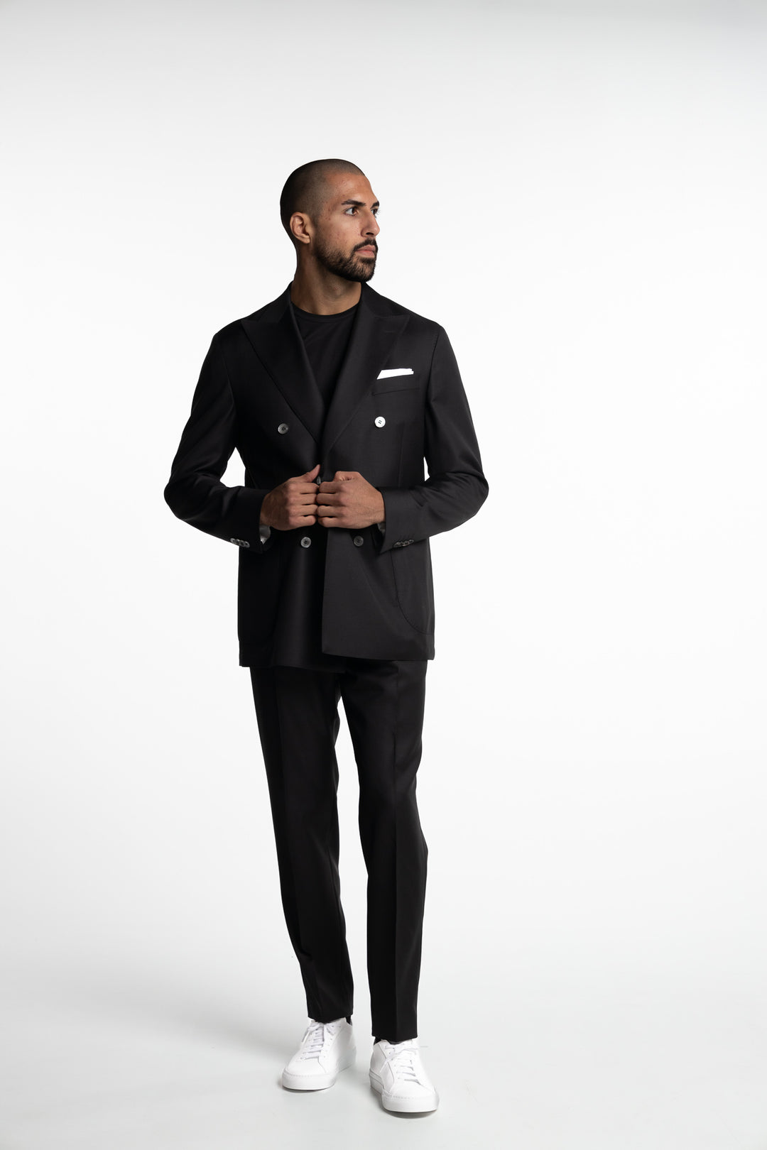 Vicenza Regular Fit Double Breasted Wool Blazer Black