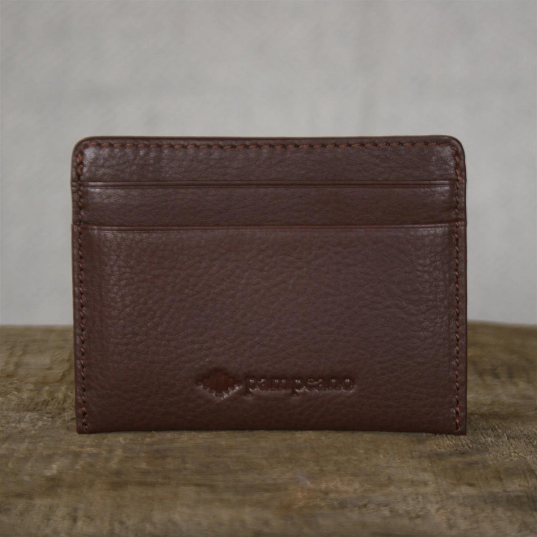 Rombo Card Slip Brown Leather With Multi Stitching
