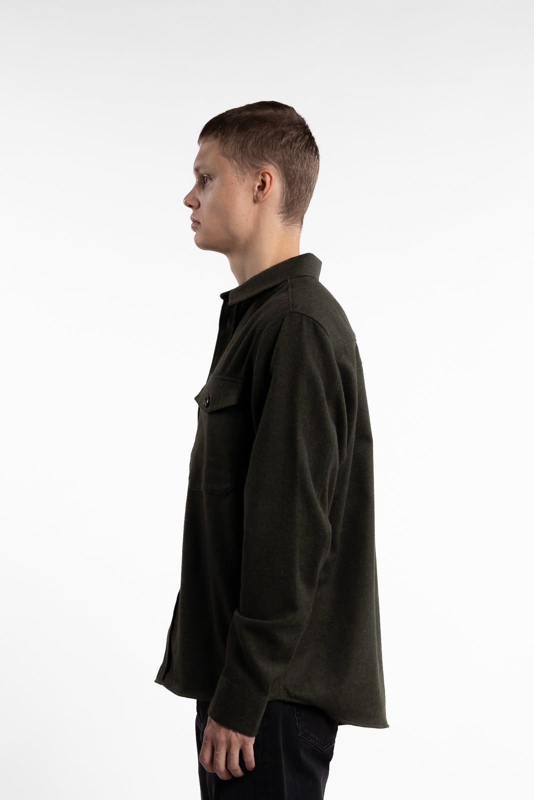 Flat Wool Overshirt Forest Green