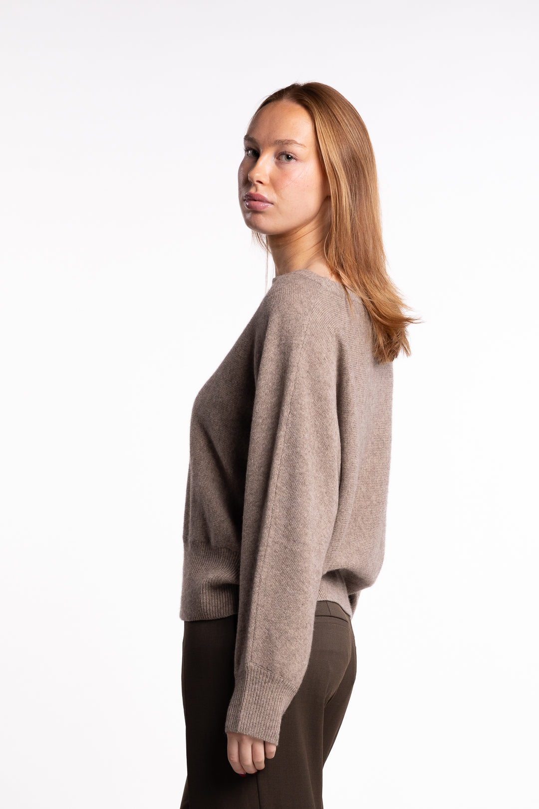 Wool Yak Boatneck Sweater- Taupe Beige