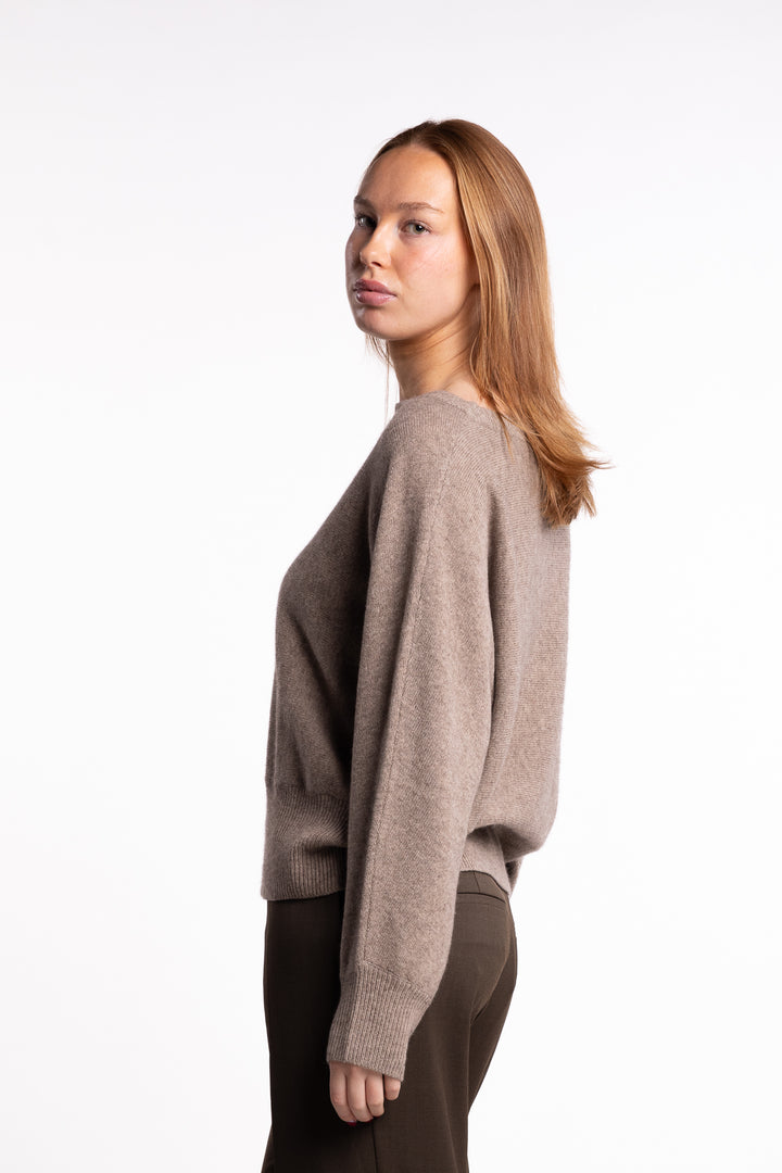 Wool Yak Boatneck Sweater- Taupe Beige