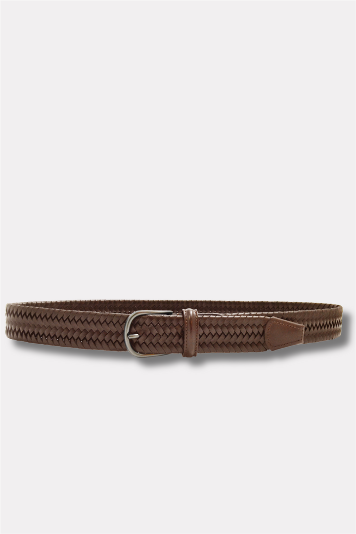 Stretch Woven Leather Belt Brown 3,5 cm