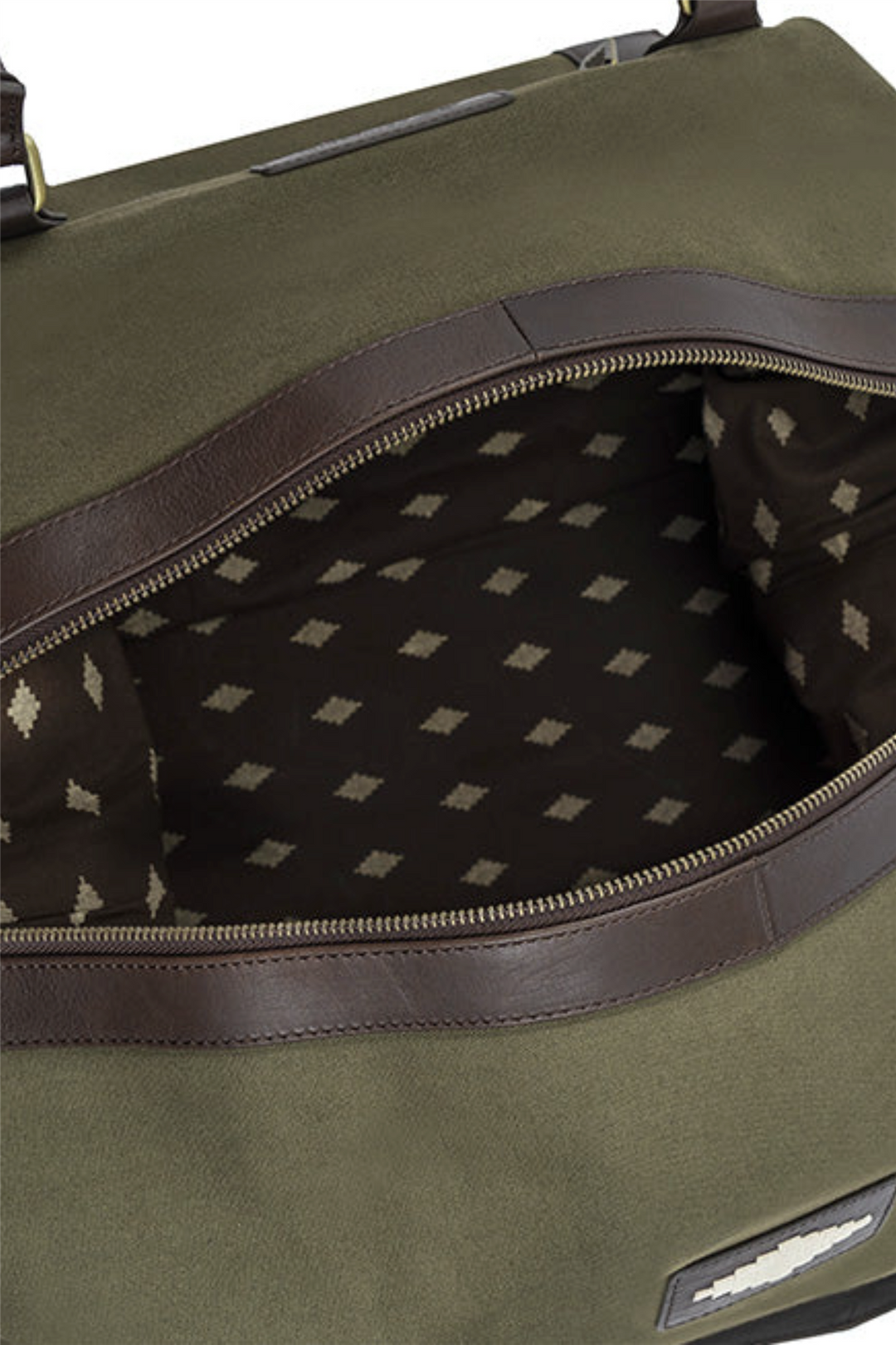 Caballero Large Travel Bag - Brown Leather and Green Canvas With Cream Stitching