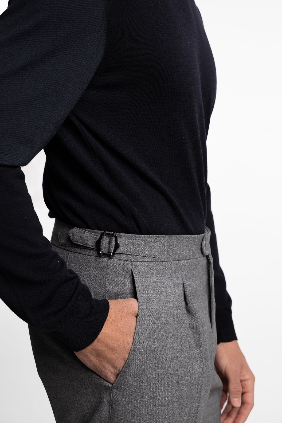 Prato Pleated Wool Trouser Grey Melange