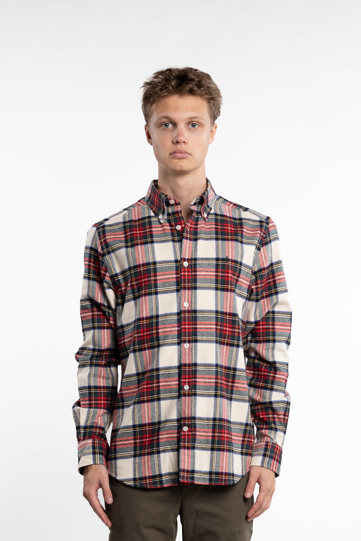 Flannel Tartan Slim Fit Shirt Off White